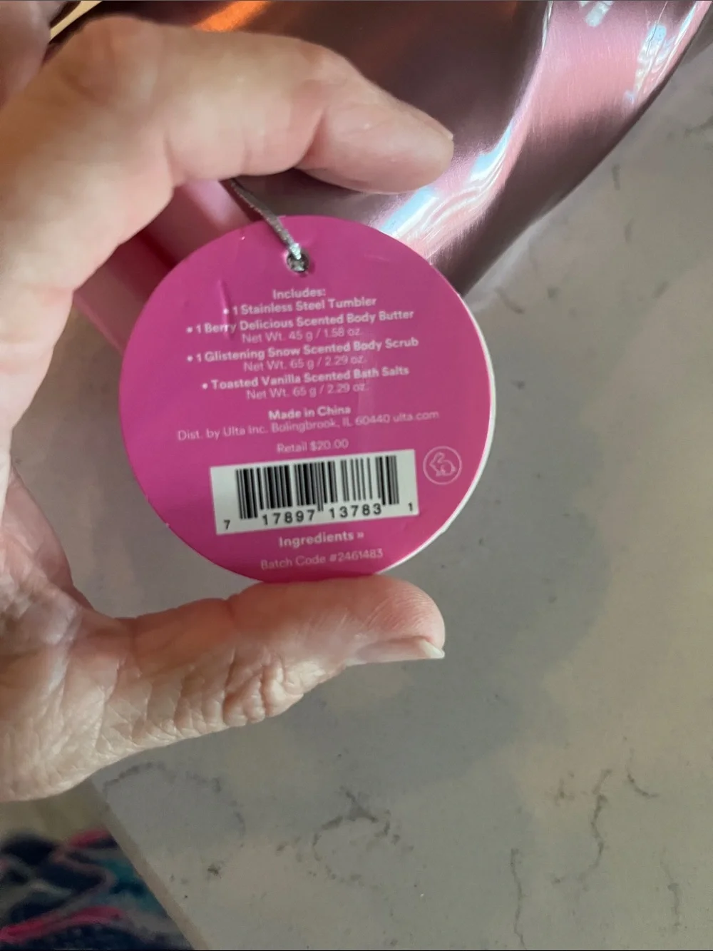 NWT Ulta JoyBright Sweet Sips 4pc Bath & Tumbler Gift Set Rose Gold Pink New